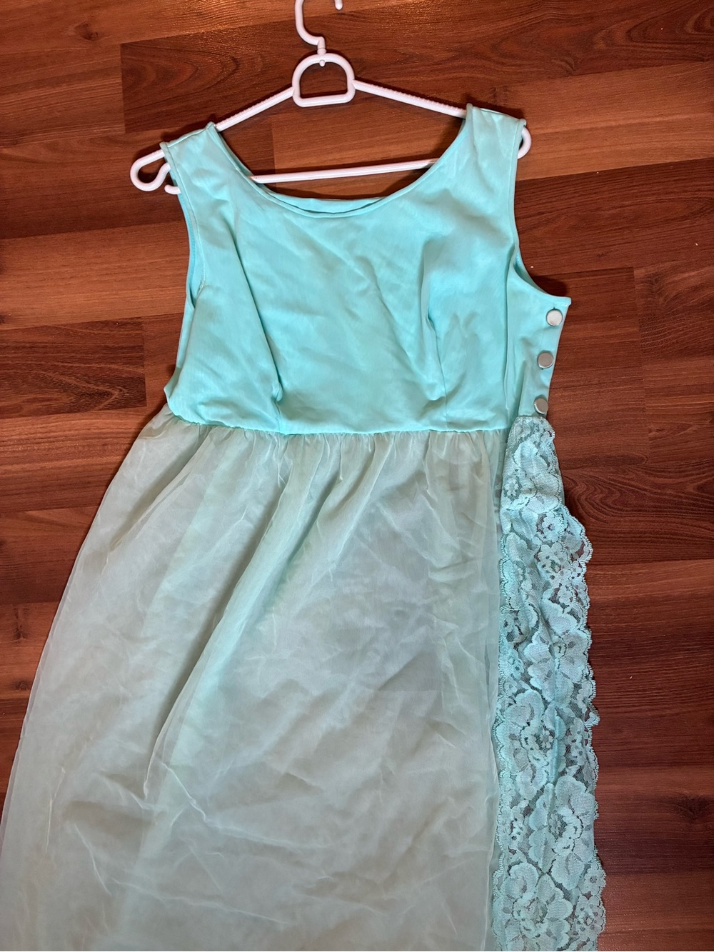 1960s teal lace slip chemise lingerie